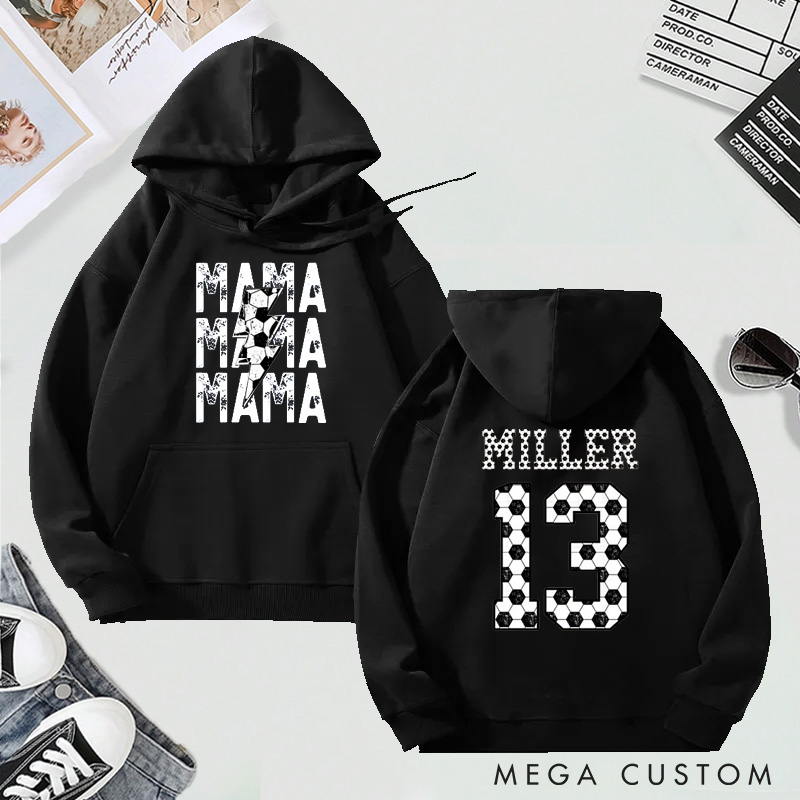 Personalized "Mama" Soccer Hoodie with Custom Name and Number Design