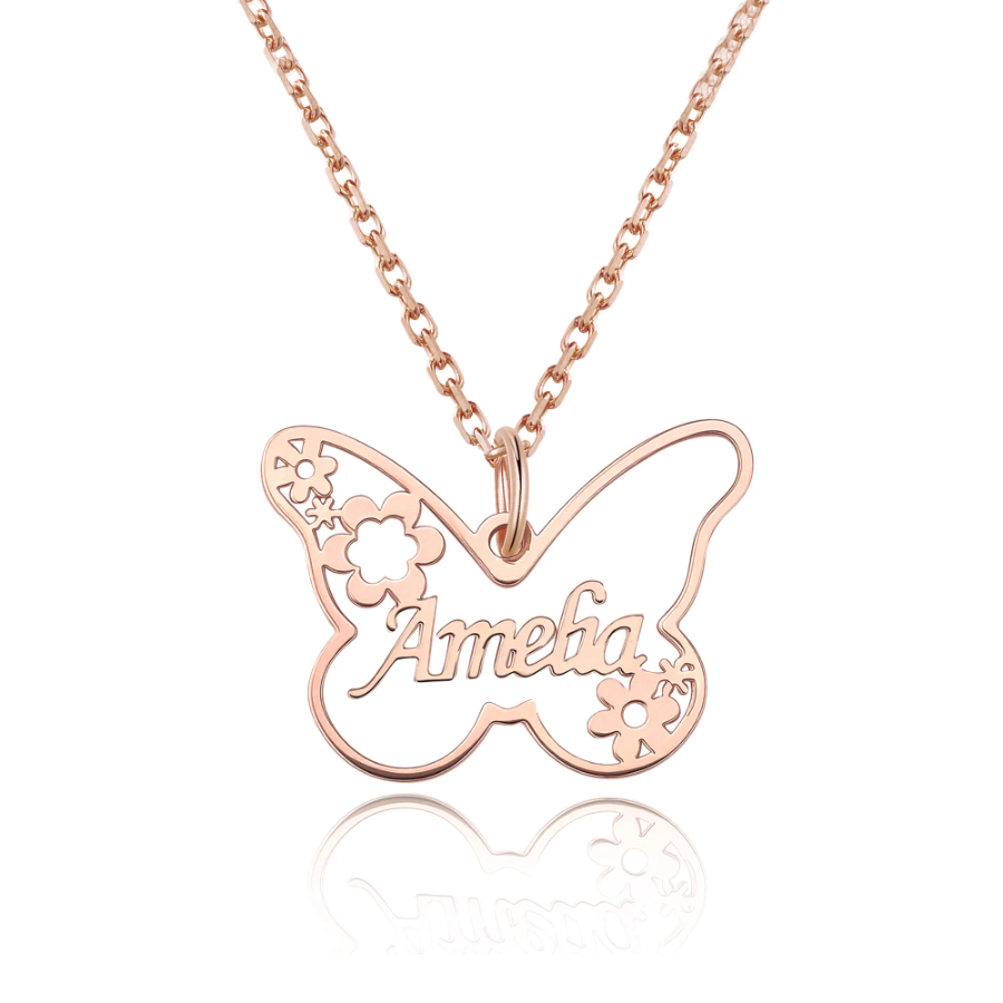 Personalized Butterfly Flower Necklace with Name Minimalist Jewelry Gardening Loves Gift for Mom Grandmother