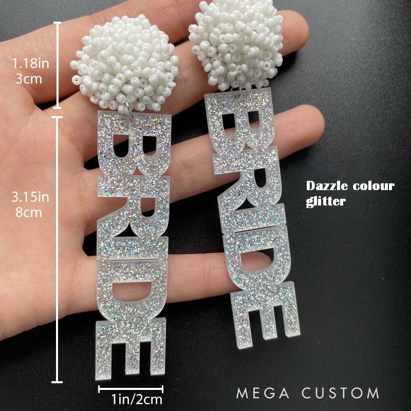 Personalized Glitter Game Day Earrings with Custom Text and Beaded Accent Design