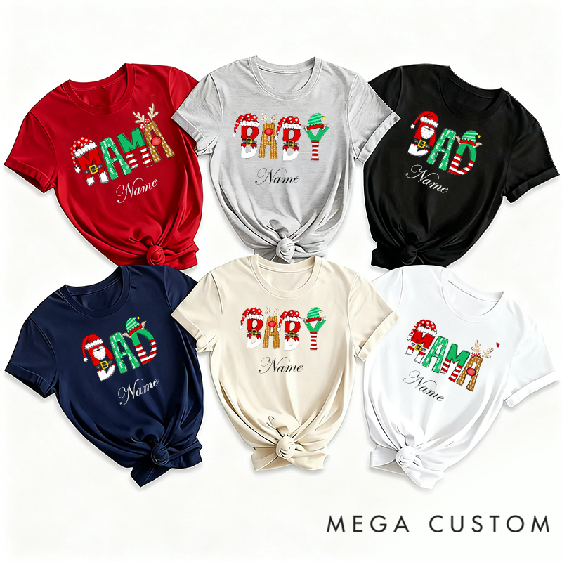 Personalized Funny Reunion Christmas Unique Santa Font Family Matching T-Shirts