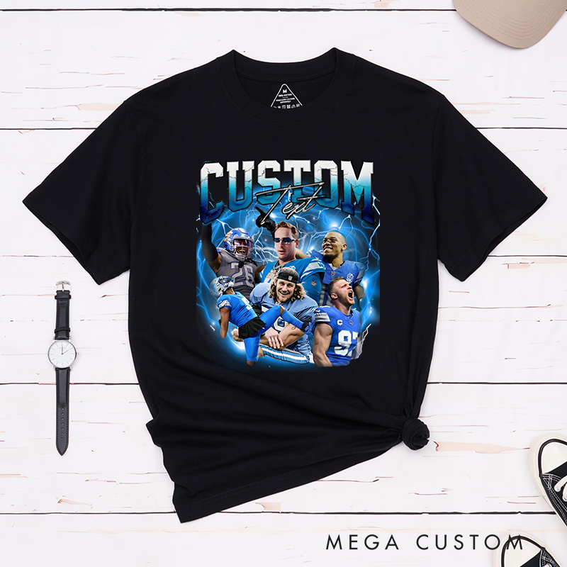 Personalized Lightning Themed Athlete Graphic T-Shirt with Custom Photos and Text