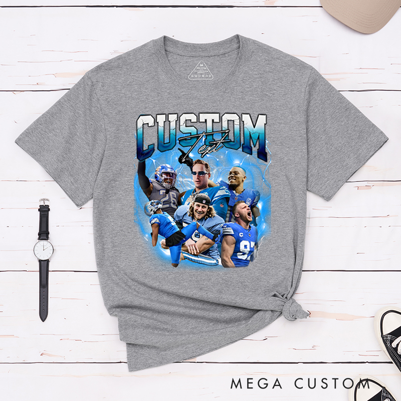 Personalized Lightning Themed Athlete Graphic T-Shirt with Custom Photos and Text