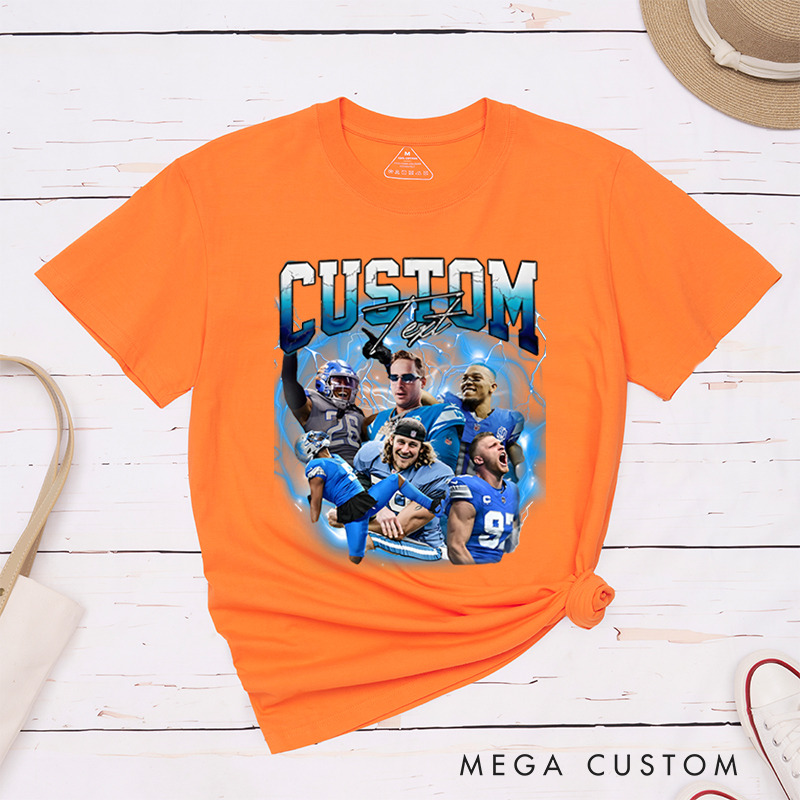 Personalized Lightning Themed Athlete Graphic T-Shirt with Custom Photos and Text