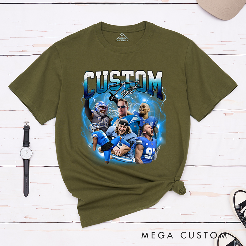 Personalized Lightning Themed Athlete Graphic T-Shirt with Custom Photos and Text