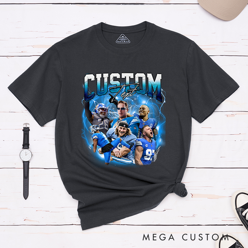 Personalized Lightning Themed Athlete Graphic T-Shirt with Custom Photos and Text