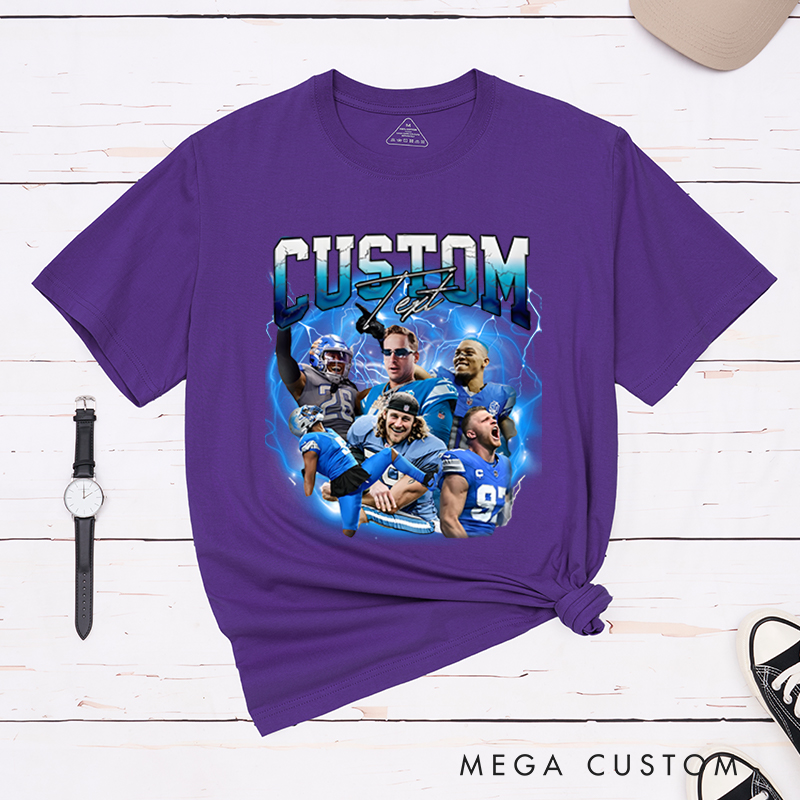 Personalized Lightning Themed Athlete Graphic T-Shirt with Custom Photos and Text