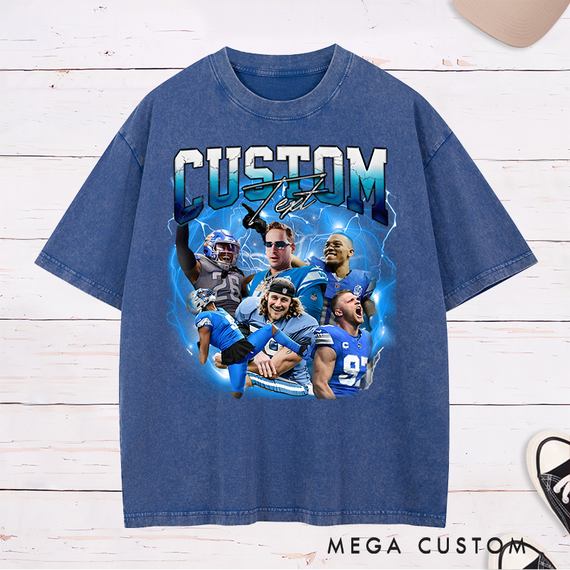 Personalized Lightning Themed Athlete Graphic Washed T-Shirt with Custom Photos and Text