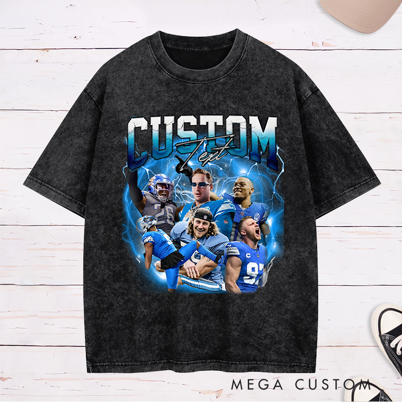 Personalized Lightning Themed Athlete Graphic Washed T-Shirt with Custom Photos and Text
