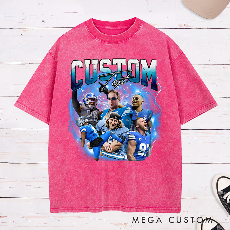 Personalized Lightning Themed Athlete Graphic Washed T-Shirt with Custom Photos and Text