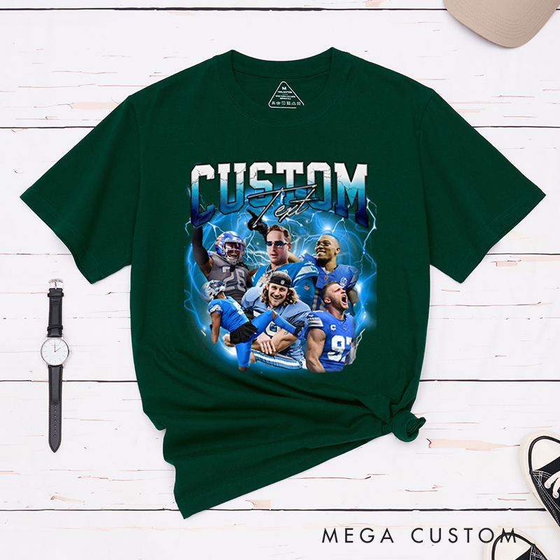 Personalized Lightning Themed Athlete Graphic T-Shirt with Custom Photos and Text
