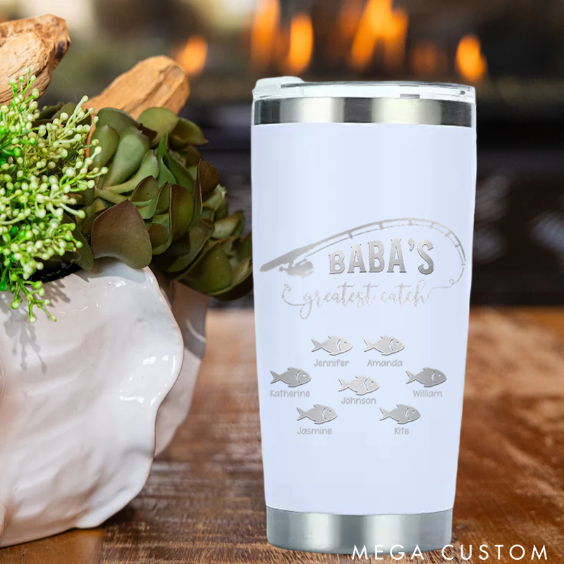 Personalized Greatest Catch Stainless Steel Tumbler with Fish and Fishing Rod design Perfect Gift for Fishing Lover