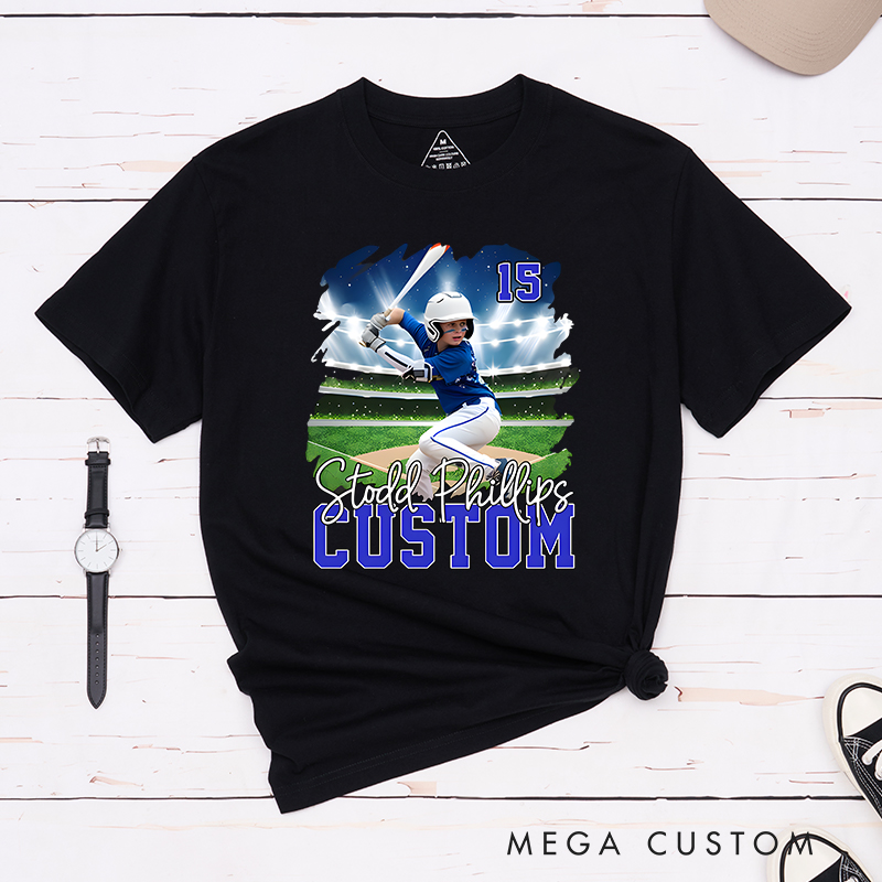 Personalized Baseball T-Shirt with Custom Player Photo and Name  