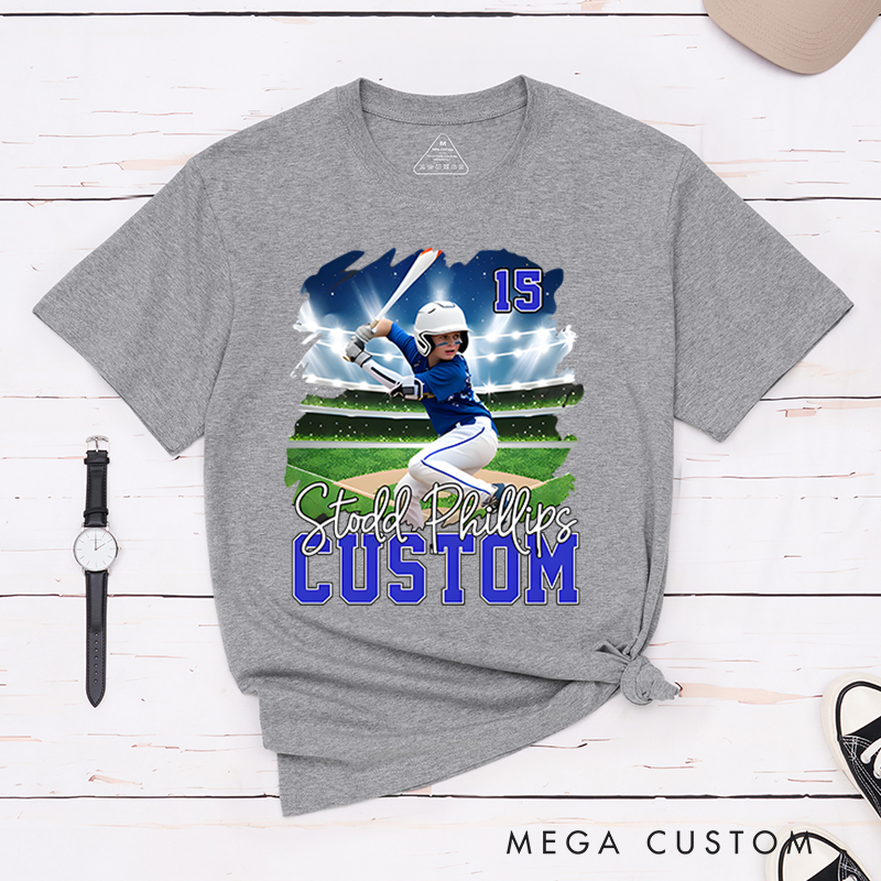 Personalized Baseball T-Shirt with Custom Player Photo and Name  