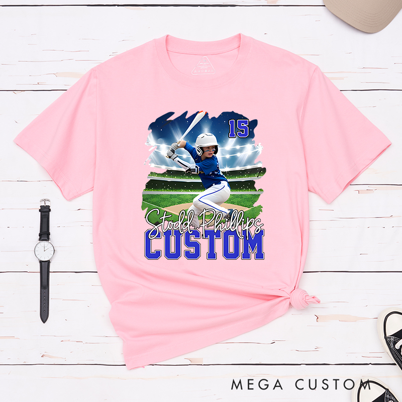Personalized Baseball T-Shirt with Custom Player Photo and Name  