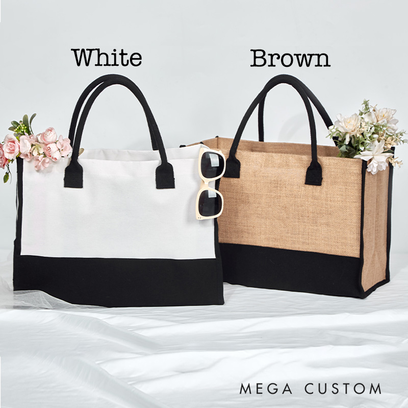 Personalized Retro Oil Painting Birth Flower Large  Bridesmaid Jute Tote Bag Bride Burlap Tote Bag