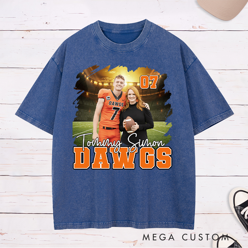 Personalized Baseball Washed T-Shirt with Custom Player Photo and Name  