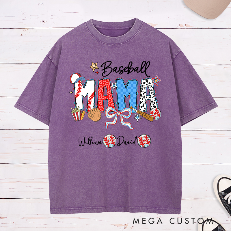 Personalized Baseball Washed T-Shirt with Custom Name and Design for Mom Nana and More