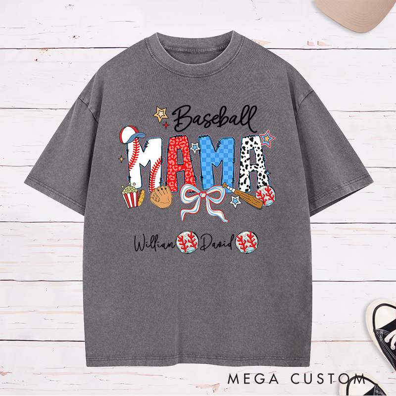 Personalized Baseball Washed T-Shirt with Custom Name and Design for Mom Nana and More