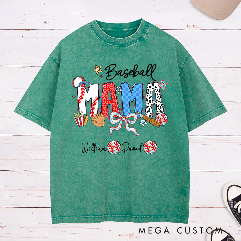 Personalized Baseball Washed T-Shirt with Custom Name and Design for Mom Nana and More