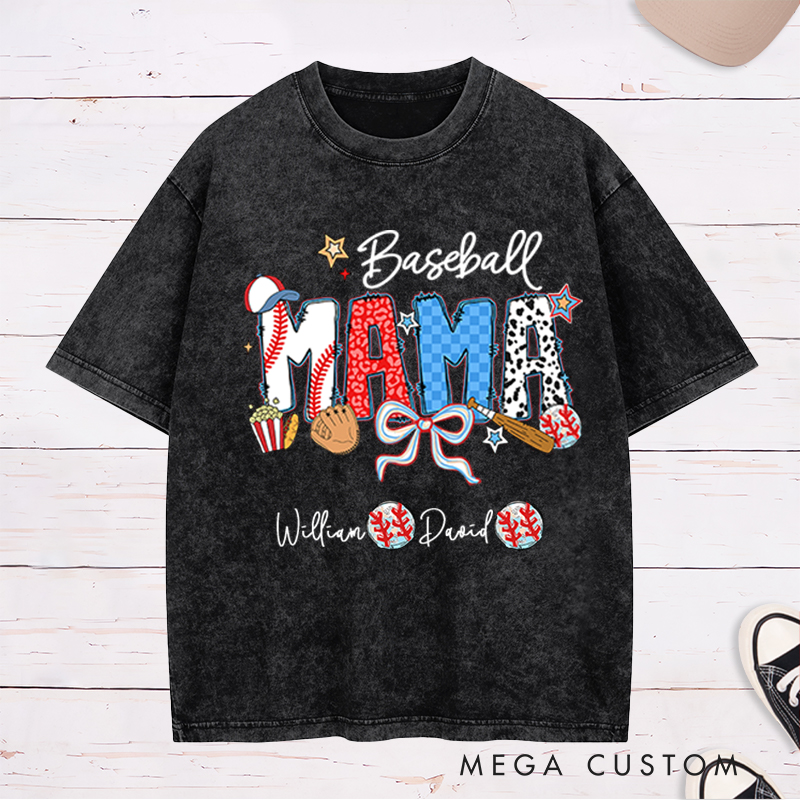 Personalized Baseball Washed T-Shirt with Custom Name and Design for Mom Nana and More
