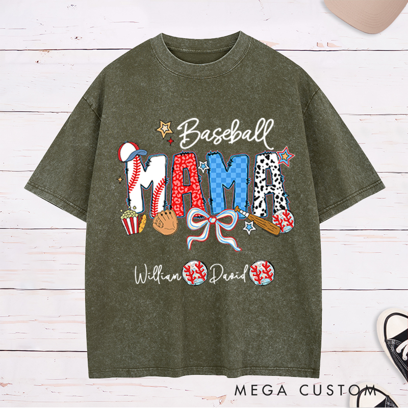 Personalized Baseball Washed T-Shirt with Custom Name and Design for Mom Nana and More