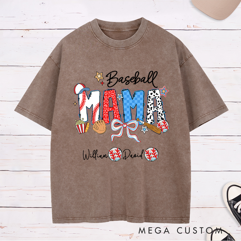 Personalized Baseball Washed T-Shirt with Custom Name and Design for Mom Nana and More