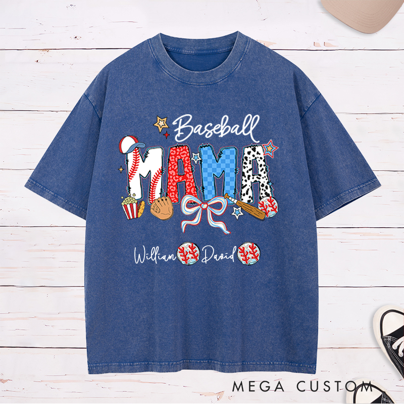Personalized Baseball Washed T-Shirt with Custom Name and Design for Mom Nana and More