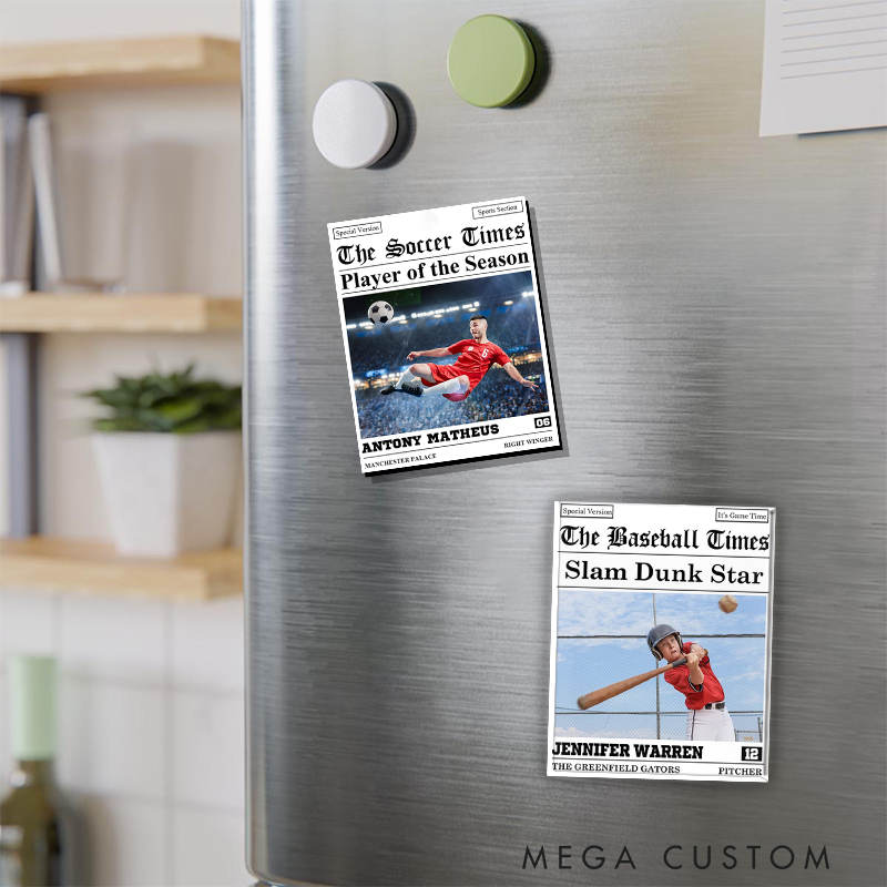 Personalized The Sports Times Baseball Newspaper Refrigerator Magnet with Custom Photo and Text  