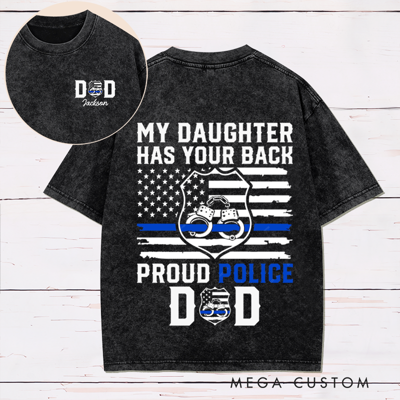 Personalized Proud Police Dad Washed T-Shirt Perfect Gift for Police Families
