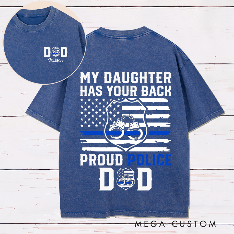 Personalized Proud Police Dad Washed T-Shirt Perfect Gift for Police Families