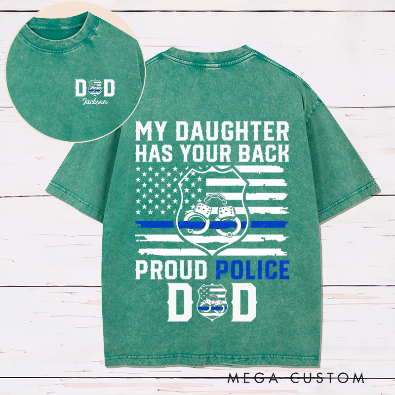 Personalized Proud Police Dad Washed T-Shirt Perfect Gift for Police Families
