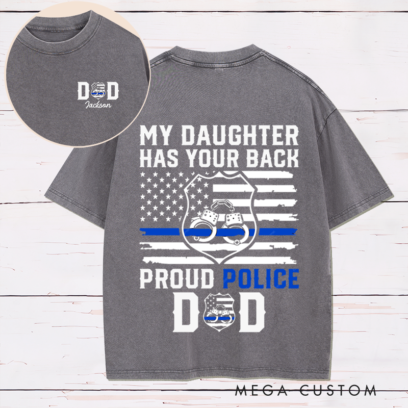 Personalized Proud Police Dad Washed T-Shirt Perfect Gift for Police Families