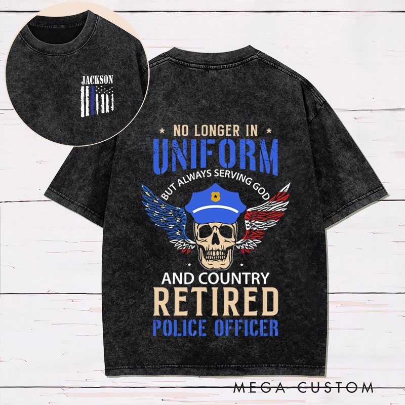 Personalized Retired Police Officer Washed T-Shirt Thoughtful Gift for Police Veterans