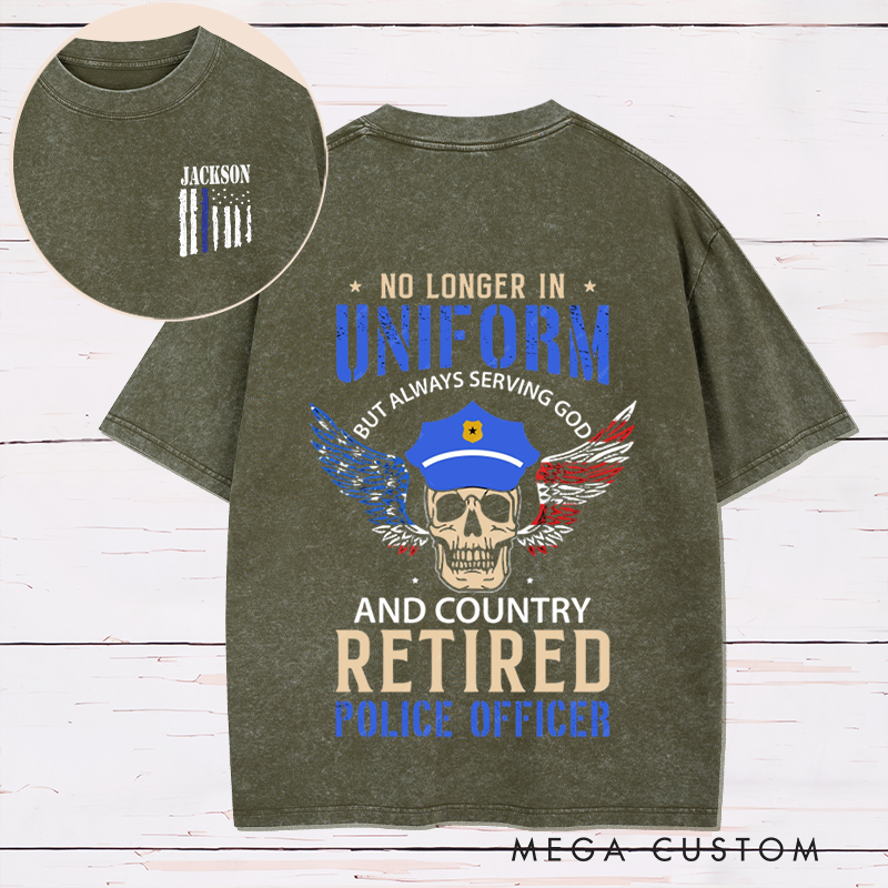 Personalized Retired Police Officer Washed T-Shirt Thoughtful Gift for Police Veterans