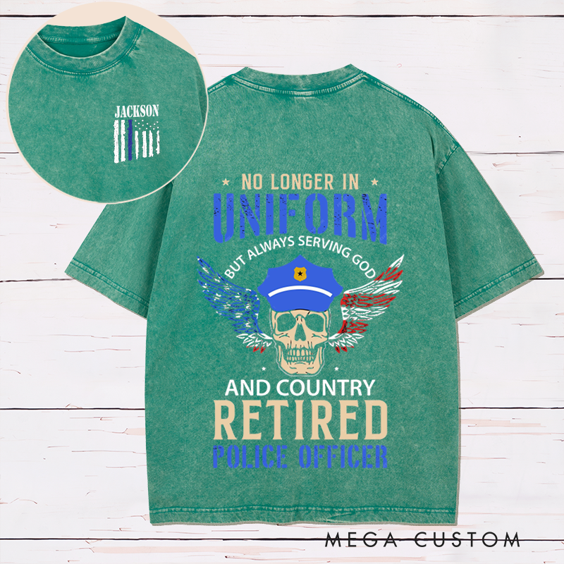 Personalized Retired Police Officer Washed T-Shirt Thoughtful Gift for Police Veterans