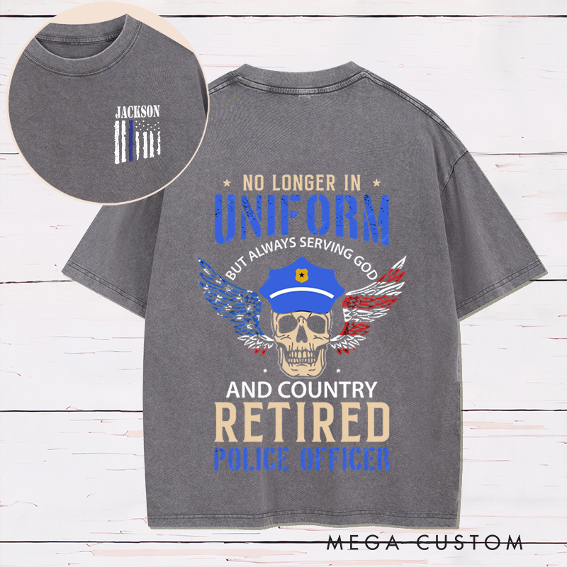 Personalized Retired Police Officer Washed T-Shirt Thoughtful Gift for Police Veterans