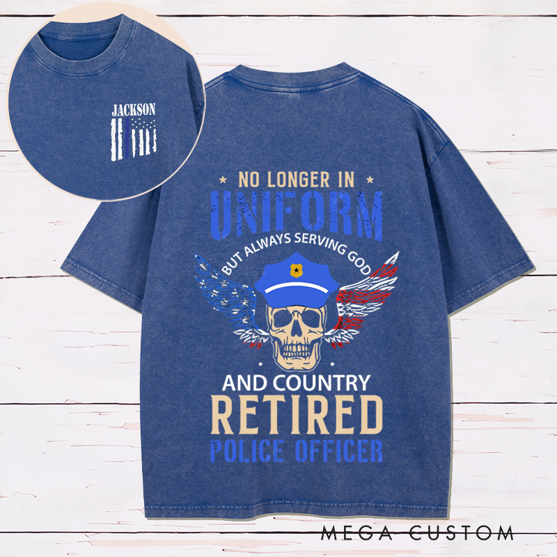 Personalized Retired Police Officer Washed T-Shirt Thoughtful Gift for Police Veterans