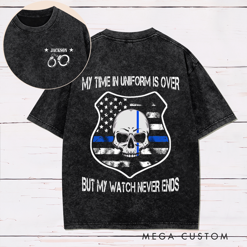 Personalized Retired Police Washed T-Shirt Heartfelt Gift for Retired Police Office