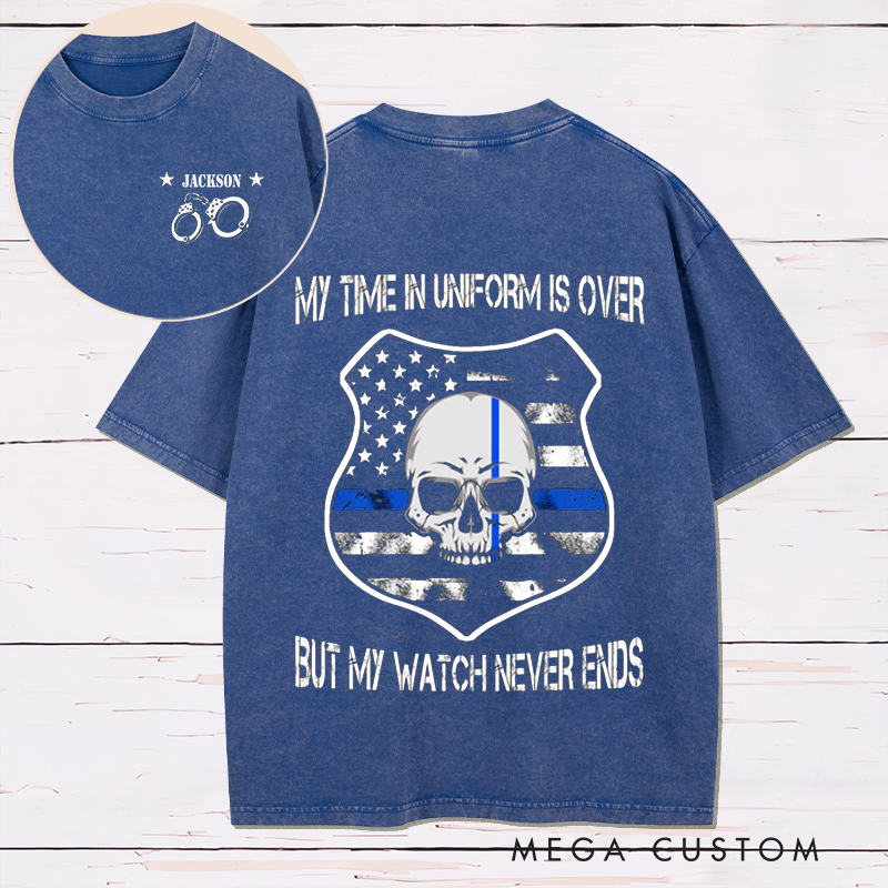 Personalized Retired Police Washed T-Shirt Heartfelt Gift for Retired Police Office