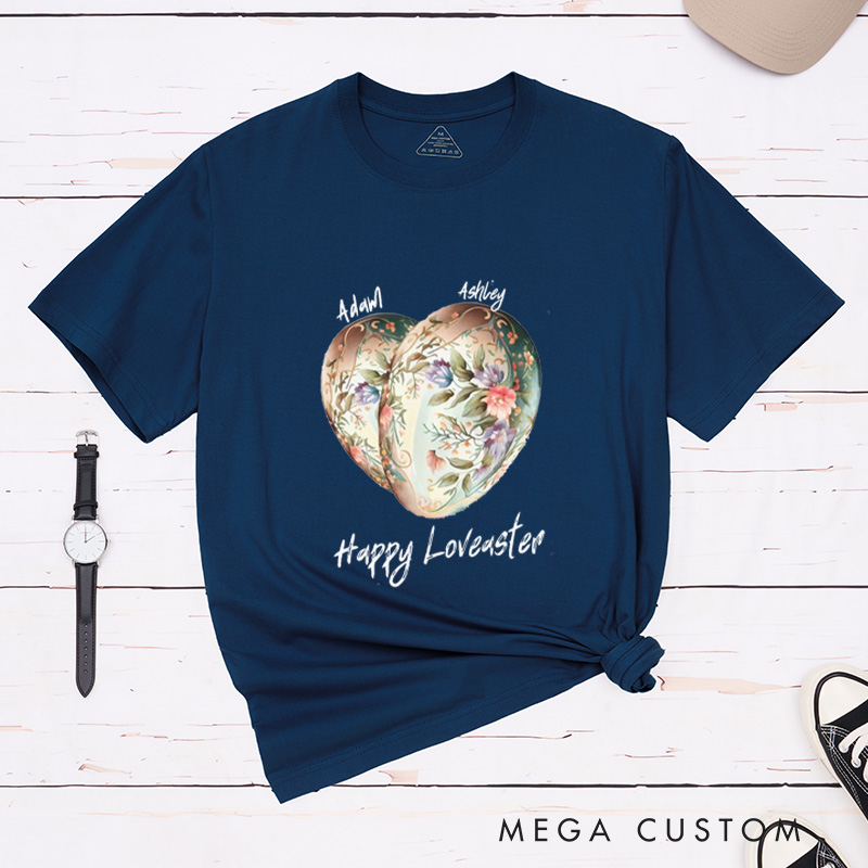 Personalized Easter Heart with Name Couple Easter Matching T-Shirt 