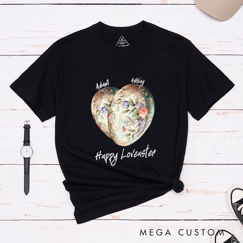Personalized Easter Heart with Name Couple Easter Matching T-Shirt 