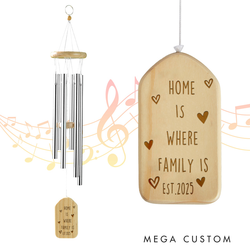 Personalized Home Is Where Family Is Heart Windchime Family Wind Chime Cute Home Gift Personalised Wind Chime For New Home Housewarming Present