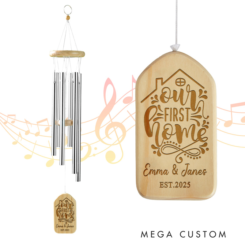 Personalized Our First Home Wind Chime 2025 House Design Custom Engraved Housewarming Gift Outdoor Garden Decoration for New Homeowners Keepsake