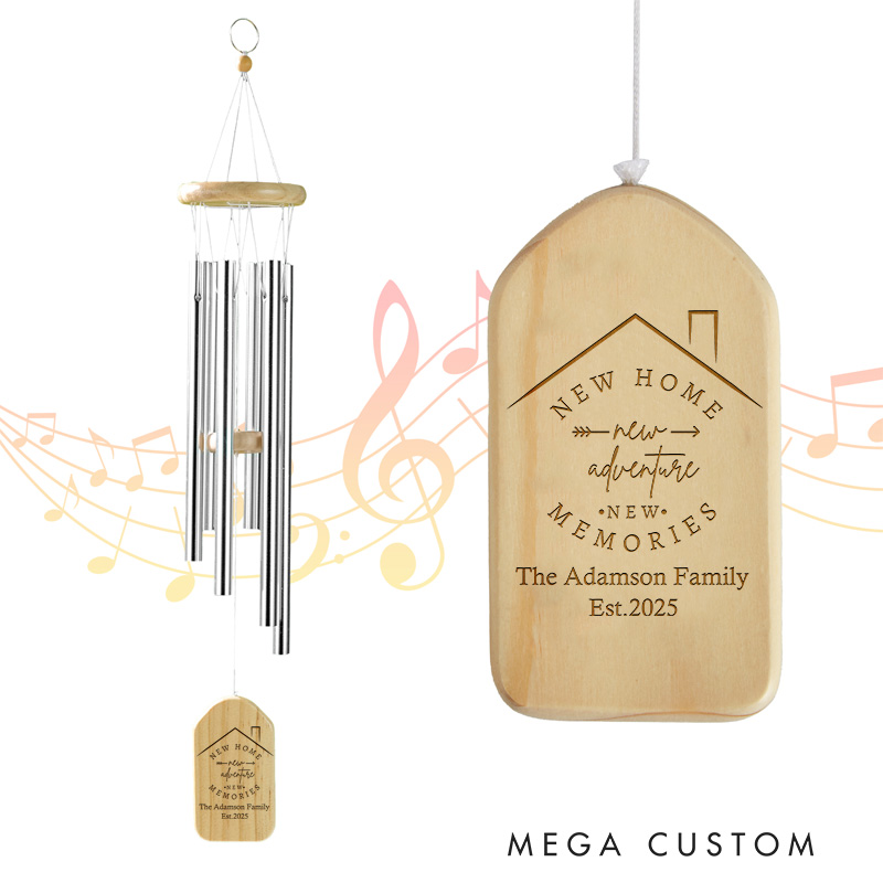 Personalized New Home Wind Chime 2025 House and Text Design Custom Engraved Housewarming Gift Outdoor Garden Decoration for New Homeowners Keepsake