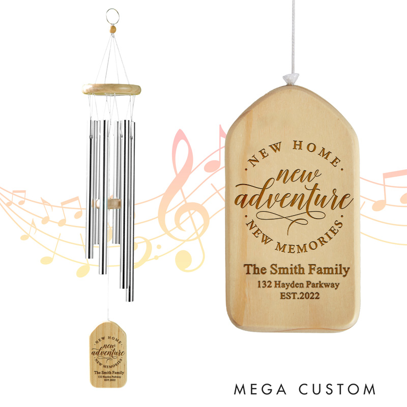 Personalized New Home Wind Chime 2025 New Adventure and Memories Design Custom Engraved Housewarming Gift Outdoor Garden Decoration for New Homeowners Keepsake