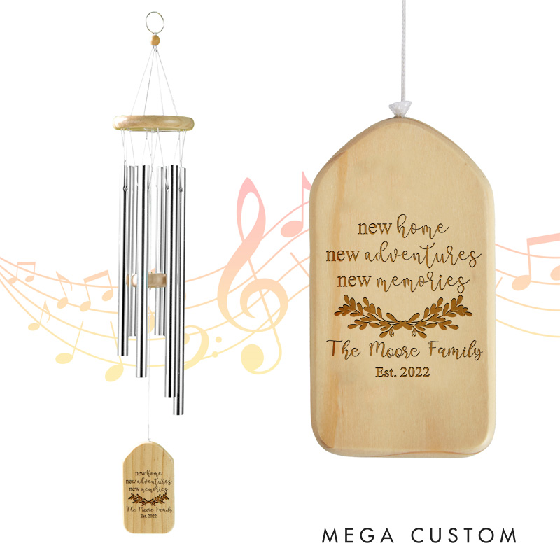 Personalized New Home Wind Chime 2025 New Adventures and Memories Design Custom Engraved Housewarming Gift Outdoor Garden Decoration for New Homeowners Keepsake