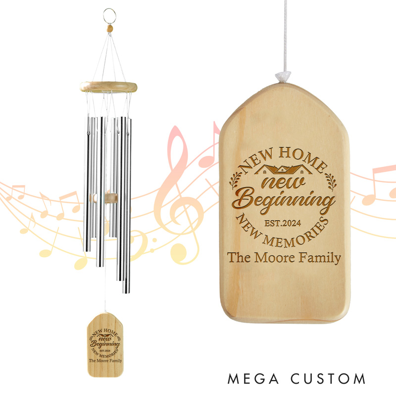 Personalized New Home Wind Chime 2025 New Beginning and Memories Design Custom Engraved Housewarming Gift Outdoor Garden Decoration for New Homeowners Keepsake