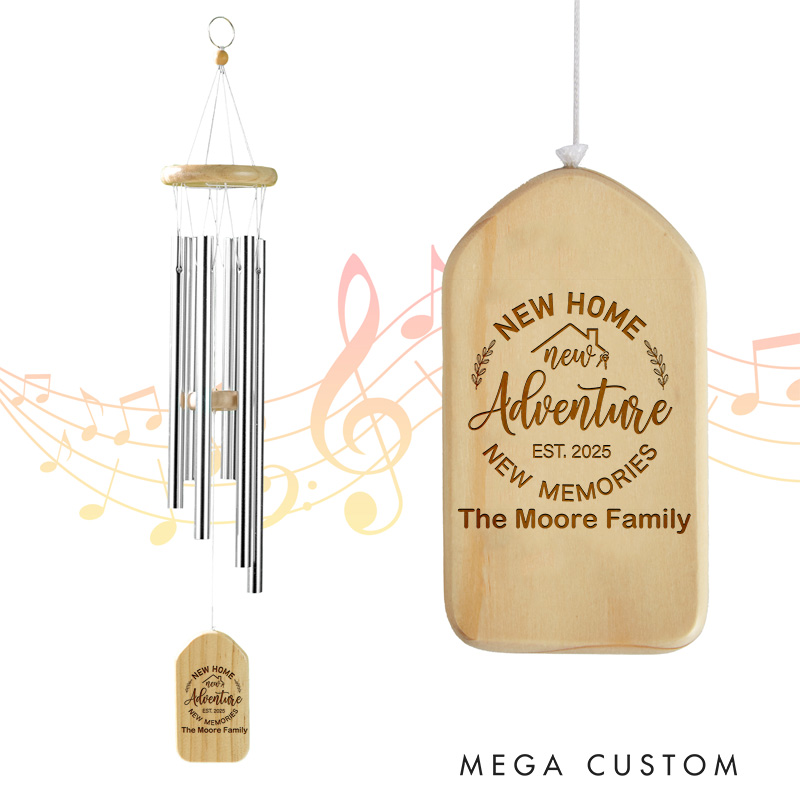 Personalized New Home Wind Chime 2025 New Adventure and Memories Design Custom Engraved Housewarming Gift Outdoor Garden Decoration for New Homeowners Keepsake