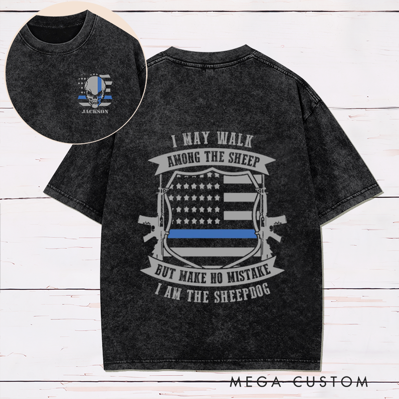 Personalized Sheepdog Among the Sheep Washed T Shirt for Police Officers
