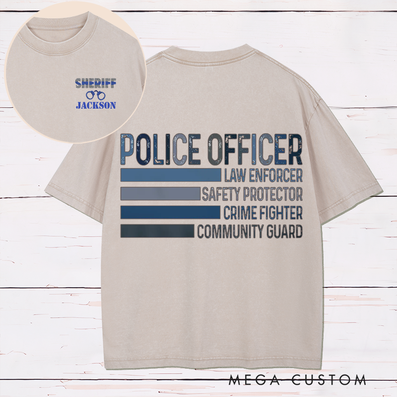 Personalized Police Officer Washed Retro T-Shirt Law Enforcement Role Design Gift for Police